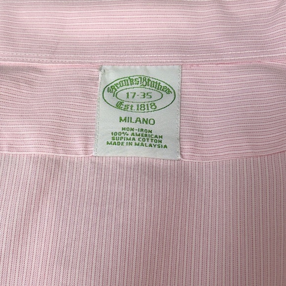 Brooks Brothers Dress Shirt Long Sleeve 100% Cotton Pale Pink White Stripe - Picture 14 of 16